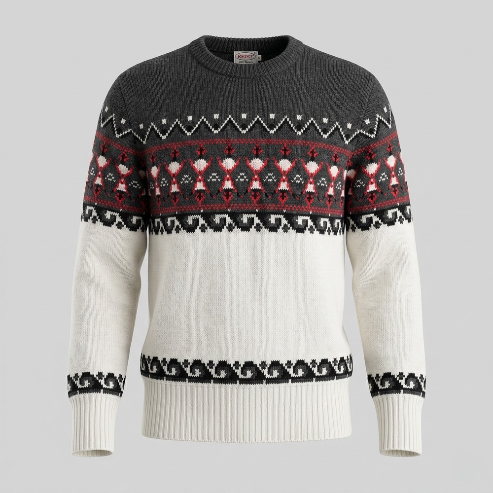 Brent Mens Medium White Sweater Crewneck Fair Isle Orlon Acrylic Knit Vintage